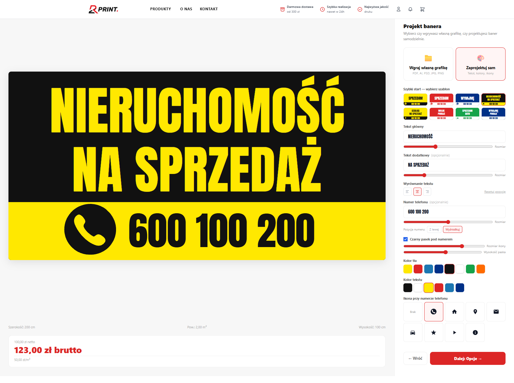 Kreator banerów reklamowych — edycja na żywo